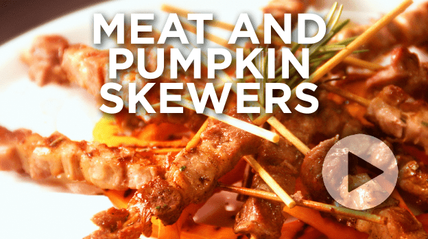 Meat and pumpkin skewers